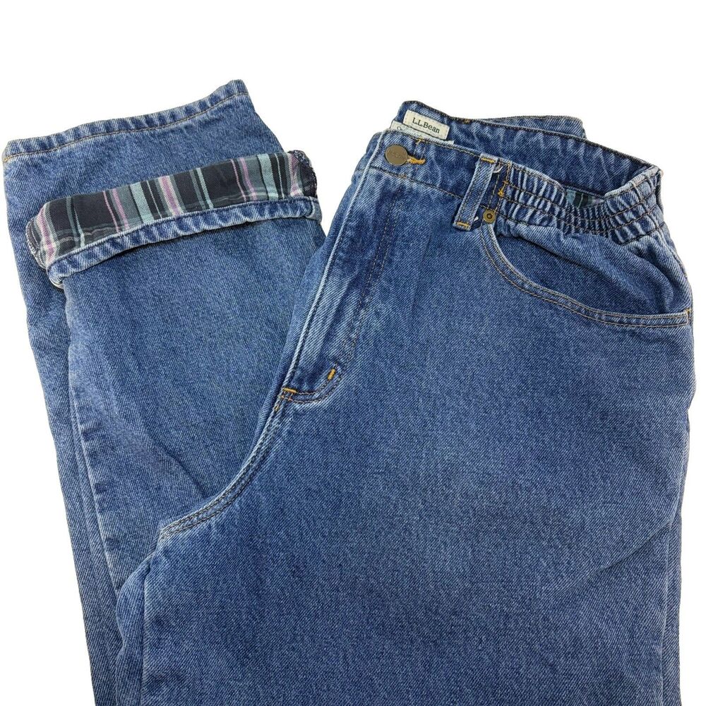 VTG LL Bean Flannel Lined Jeans Womens 16 Reg Original Fit Relaxed Blue Denim